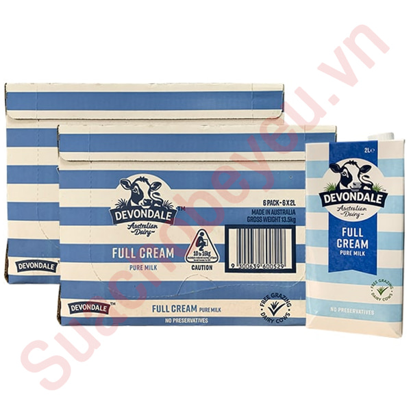 Combo 2 thùng Sữa tươi Nguyên kem Devondale Úc hộp 2 Lít
