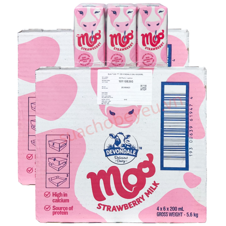 Combo 2 thùng Sữa tươi Devondale Úc vị Dâu hộp 200ml