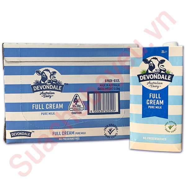 Thùng Sữa tươi Nguyên kem Devondale Úc hộp 2 Lít
