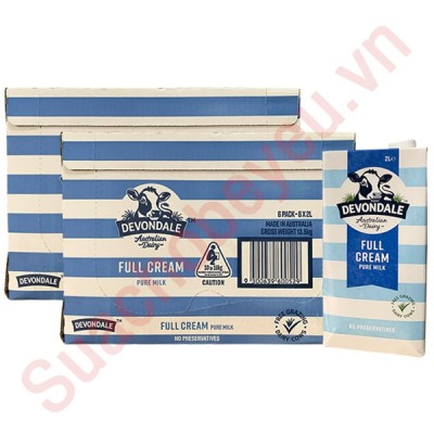 Combo 2 thùng Sữa tươi Nguyên kem Devondale Úc hộp 2 Lít