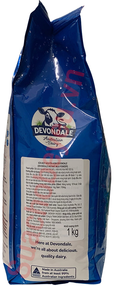 Sữa bột nguyên kem Úc Devondale bịch 1kg