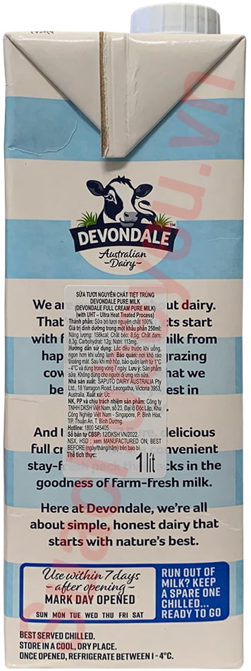 Sữa tươi nguyên kem Devondale Úc hộp 1 Lít